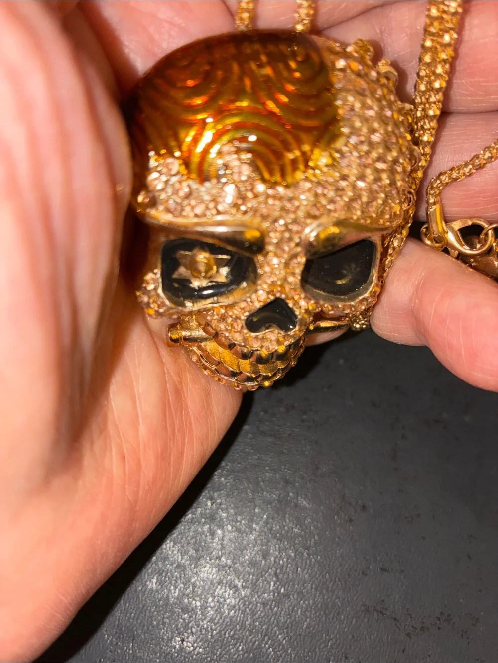 Gold Crystal Skull Pendant Necklace